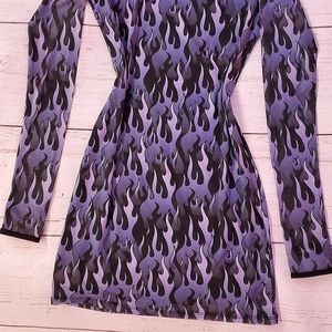 Dolls kill small blue and purple flamed, mesh arms, with a black lining dress